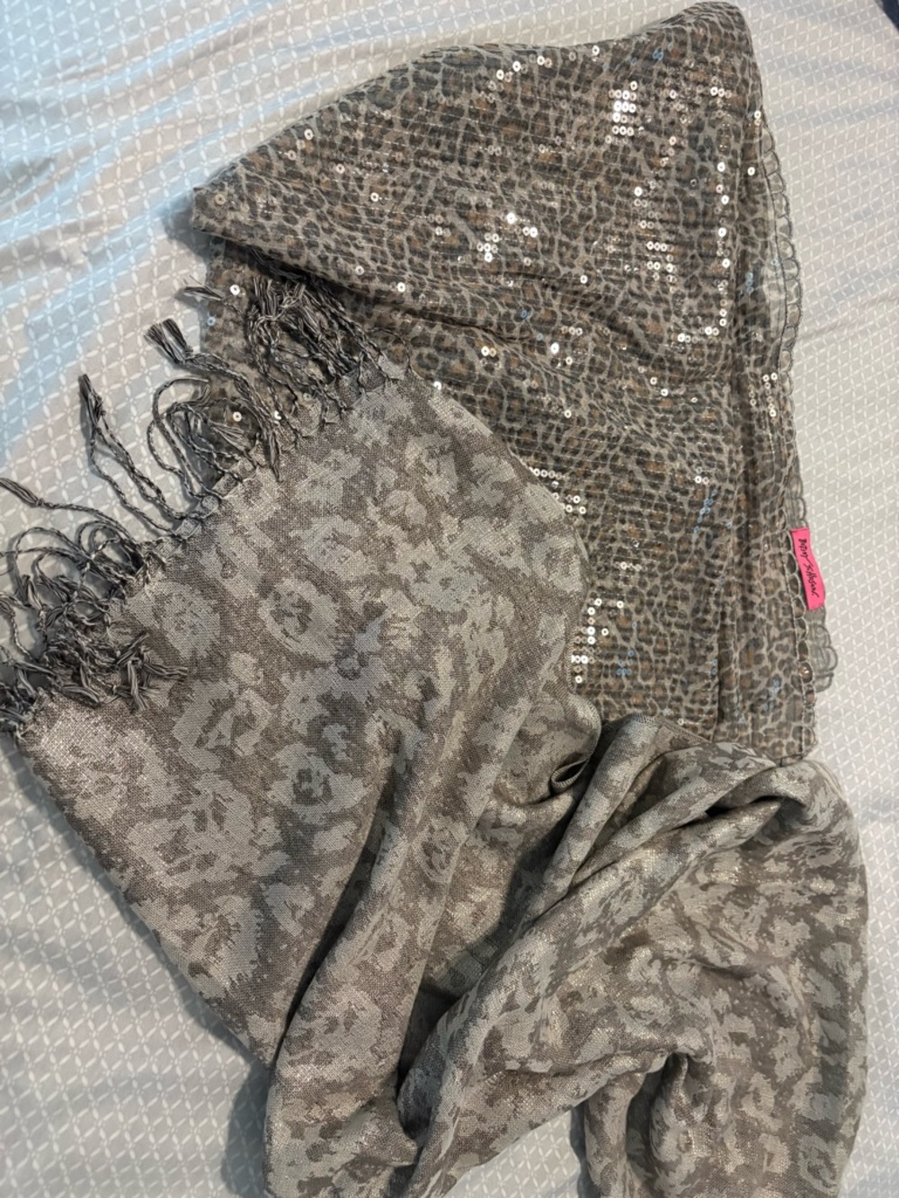 Sequin Betsy Johnson Leopard Print Scarf - and Gray & Silver Shimmerlong scarfin